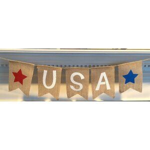 USA Burlap Garland Banner Memorial Day Patriotic 4th of July Veterans Military